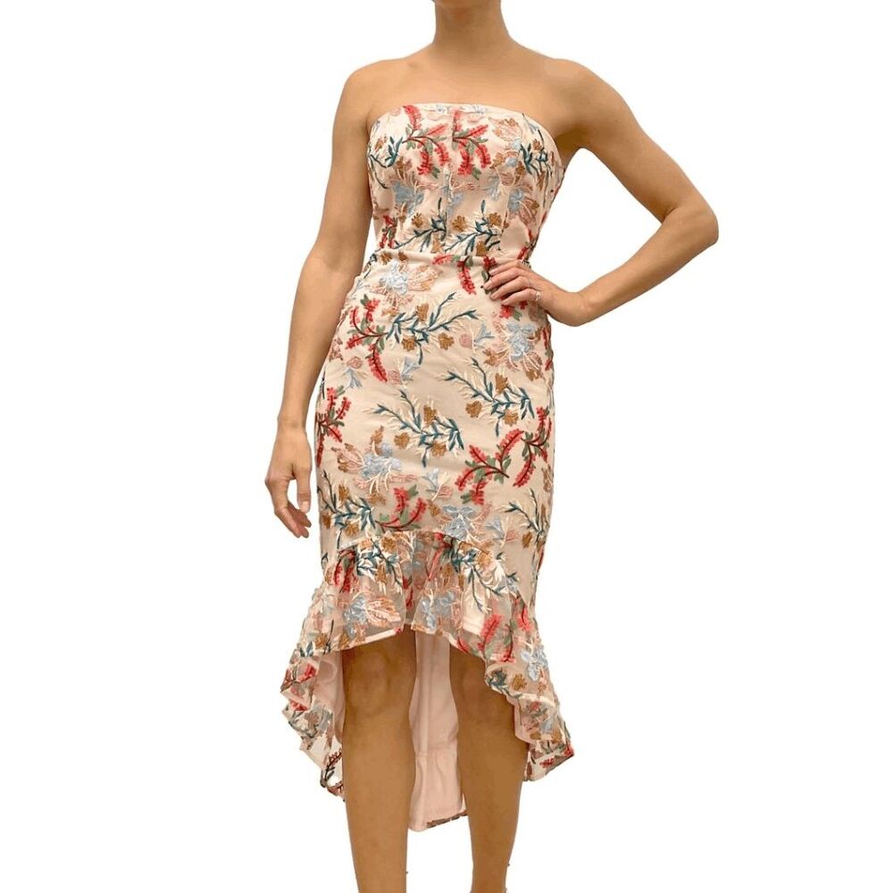 Sam Edelman Women's Embroidered Strapless High-Low Dress - Nude Multi 12